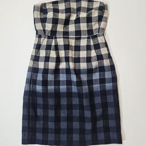 Gap Strapless Linen Mini Tube Dress Womens 0 Black White Gingham Dark Academia